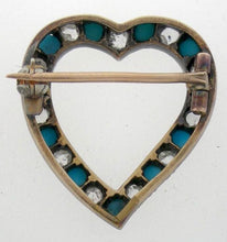 Load image into Gallery viewer, 1840&#39;s Antique Georgian Diamond and Turquoise Heart Brooch
