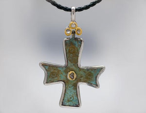 Nouveau 1910 Byzantine Cross Pendant with Rose Cut Diamonds