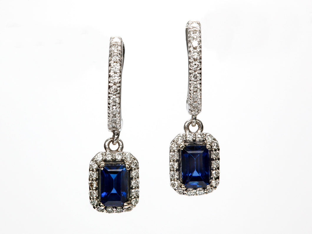 Blue Sapphire and Diamond Drop Earrings