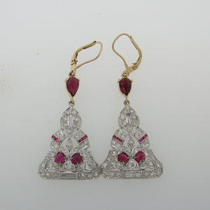 Antique Cab Ruby and Diamond Drop Earrings