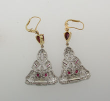 Load image into Gallery viewer, Antique Cab Ruby and Diamond Drop Earrings
