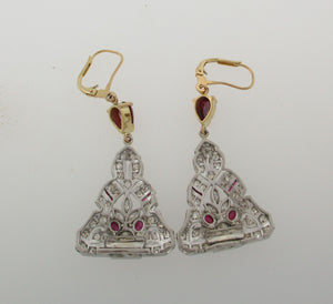 Antique Cab Ruby and Diamond Drop Earrings