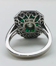 Load image into Gallery viewer, Vintage Style Oval Diamond And Emerald Platinum Ring
