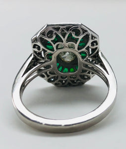 Vintage Style Oval Diamond And Emerald Platinum Ring