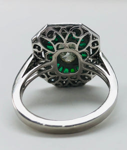 Vintage Style Oval Diamond And Emerald Platinum Ring