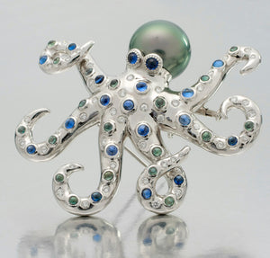 Fantastic 10,000 Leagues Under the Sea Platinum Octopus Brooch