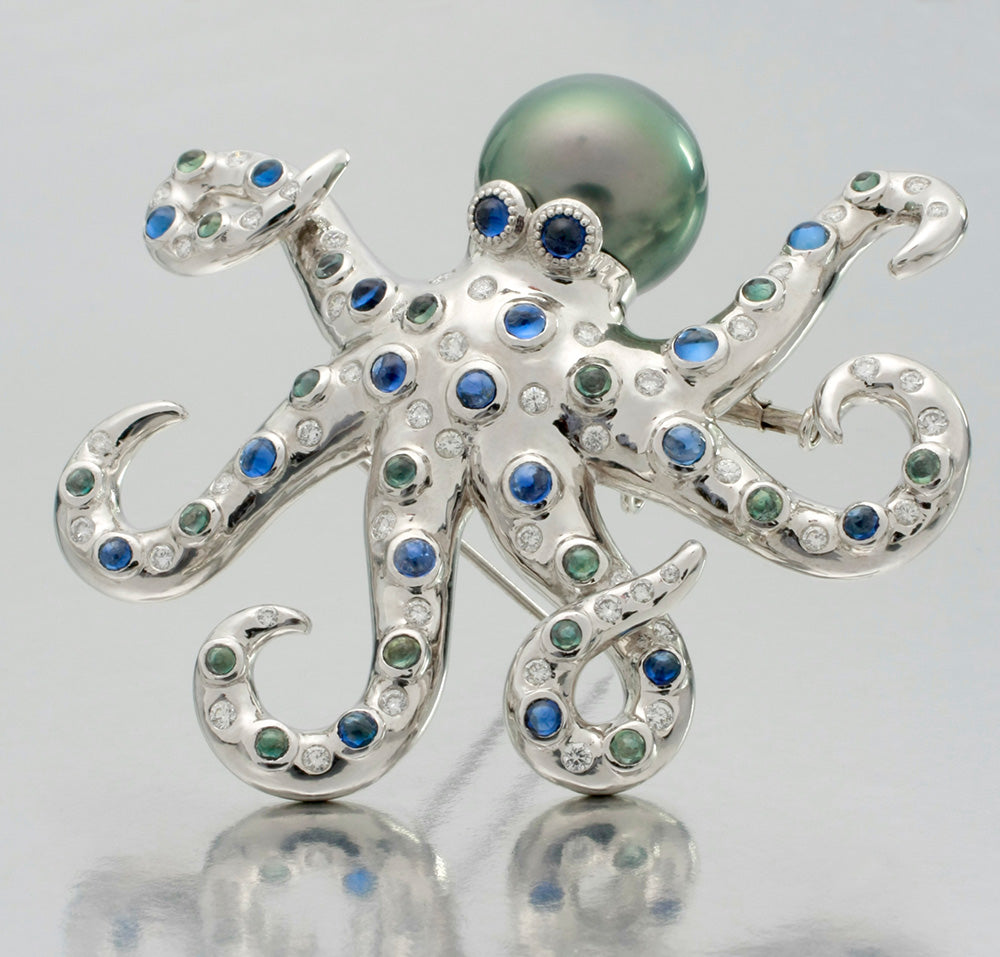 Fantastic 10,000 Leagues Under the Sea Platinum Octopus Brooch