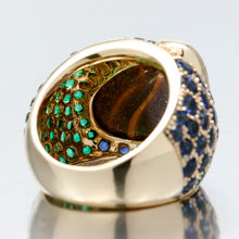 Load image into Gallery viewer, Incredible 18kyg Black Opal Cigar Ring with Sapphires and Emeralds
