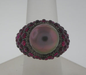 Outrageous Black Pearl and Ruby Bombay Ring