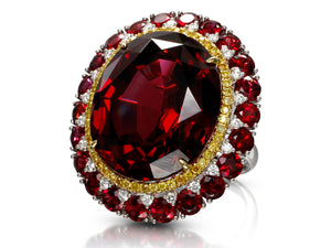 Liberace Style Garnet and Canary Diamond Cocktail Ring