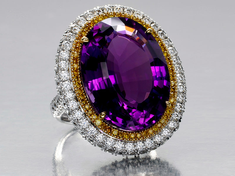 Spectacular Amethyst and Canary Diamond Ring