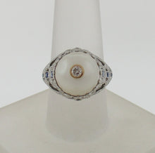 Load image into Gallery viewer, Vintage Style South Sea Pearl, Diamond, and Sapphire Ring
