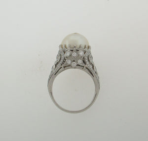 Vintage Style South Sea Pearl, Diamond, and Sapphire Ring