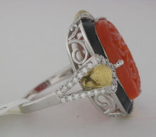 Load image into Gallery viewer, Vintage Style Coral, Diamond, and Enamel Platinum Ring
