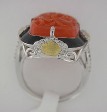 Load image into Gallery viewer, Vintage Style Coral, Diamond, and Enamel Platinum Ring

