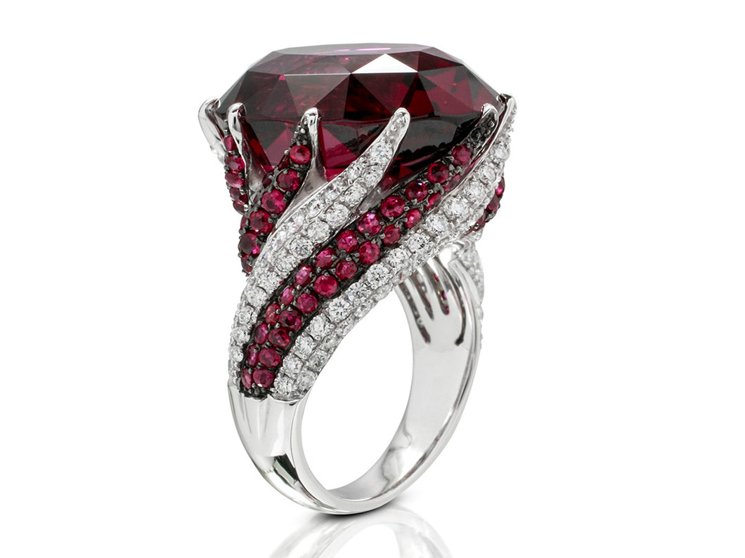 Unreal Garnet and Diamond Swirl Ring