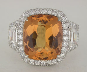 Rare Gem Topaz Ring with Diamonds in 18k White Gold