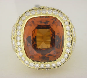 Rare Antique Orange Garnet and Diamond Ring