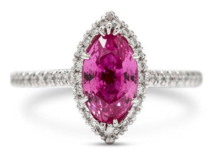 Platinum 2.05ct Marquise Shaped Pink Sapphire and Diamond Ring