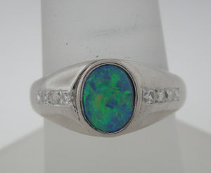 Antique Platinum Black Opal and French Cut Diamond Ring