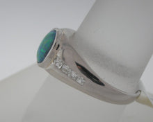 Load image into Gallery viewer, Antique Platinum Black Opal and French Cut Diamond Ring

