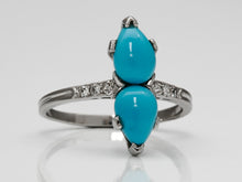 Load image into Gallery viewer, Antique Twin Turquoise and Diamond Ring
