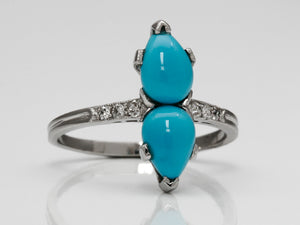 Antique Twin Turquoise and Diamond Ring