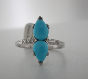 Antique Twin Turquoise and Diamond Ring