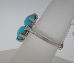 Antique Twin Turquoise and Diamond Ring