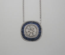 Load image into Gallery viewer, Vintage Style 18k White Gold Diamond and Sapphire Pendant
