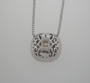 Vintage Style 18k White Gold Diamond and Sapphire Pendant