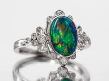 Load image into Gallery viewer, Dainty Black Opal and Diamond Ring
