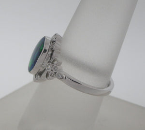 Dainty Black Opal and Diamond Ring