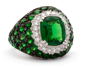 Mother Earth Handmade Platinum Tsavorite Garnet and Diamond Bombay Ring