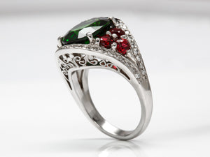 Handmade Christmas Color Tourmaline, Spinel, and Diamond Platinum Ring