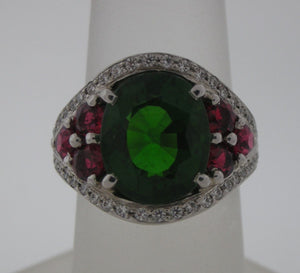 Handmade Christmas Color Tourmaline, Spinel, and Diamond Platinum Ring
