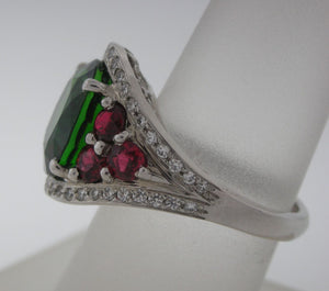 Handmade Christmas Color Tourmaline, Spinel, and Diamond Platinum Ring