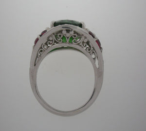 Handmade Christmas Color Tourmaline, Spinel, and Diamond Platinum Ring