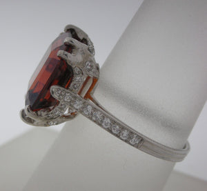 Exquisite Antique Platinum Orange Garnet and Diamond Ring