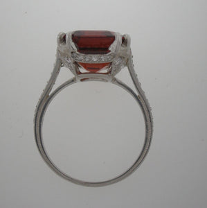 Exquisite Antique Platinum Orange Garnet and Diamond Ring