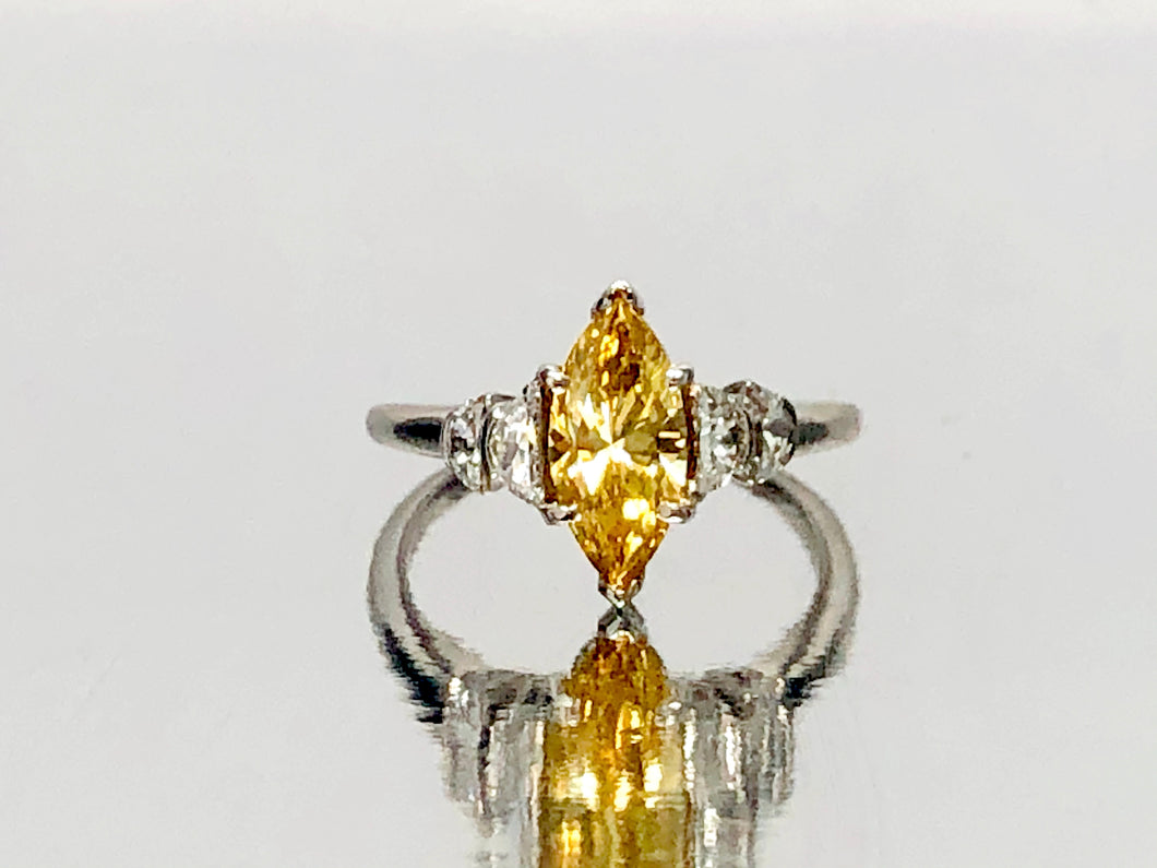 Antique Marquise Canary Diamond With Halfmoon Sides in Platinum