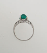 Load image into Gallery viewer, Antique Cabochon Emerald Filigree Ring in 18kt White Gold
