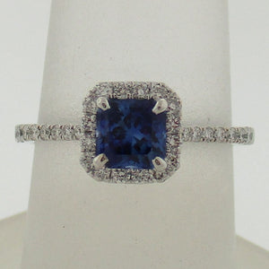 Amazing Asscher Cut Princess Shaped Sapphire and Diamond Halo Ring
