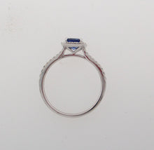 Load image into Gallery viewer, Amazing Asscher Cut Princess Shaped Sapphire and Diamond Halo Ring
