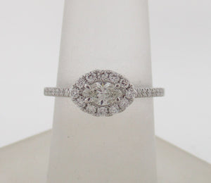 Sideways Marquise Diamond Halo Ring