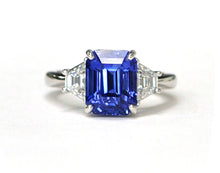 Load image into Gallery viewer, 5ct Emerald Cut Sapphire and Diamond Ring
