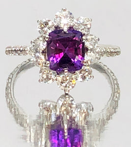 Vivid Violet Sapphire and Diamond Ring