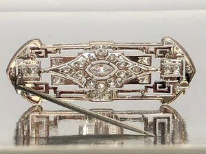 Antique Platinum Diamond Brooch with Enamel