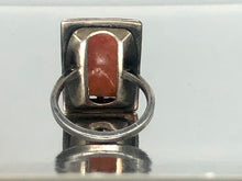 Load image into Gallery viewer, Art Deco Sterling Silver Carved Amber and Enamel Ring With a Floral Motif
