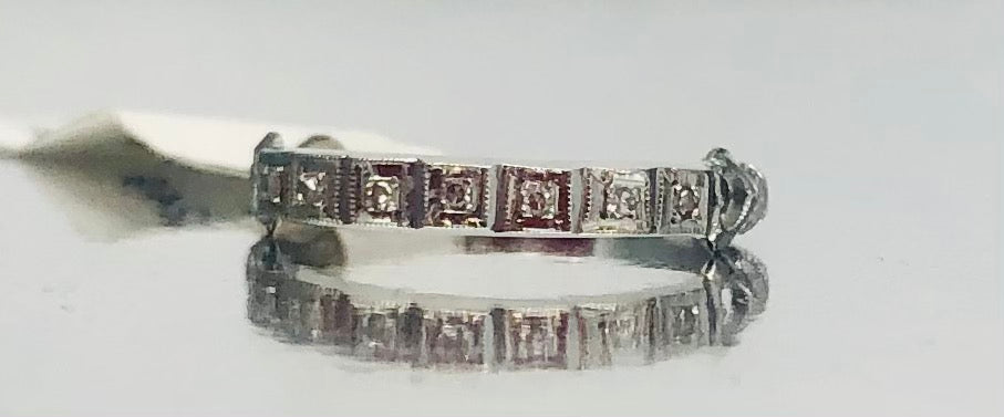 Antique Diamond Band with Hearts in 10k White Gold